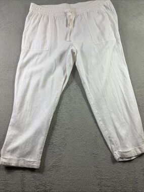 Old Navy White Drawstring Linen-Blend Ankle Pants Size Latge